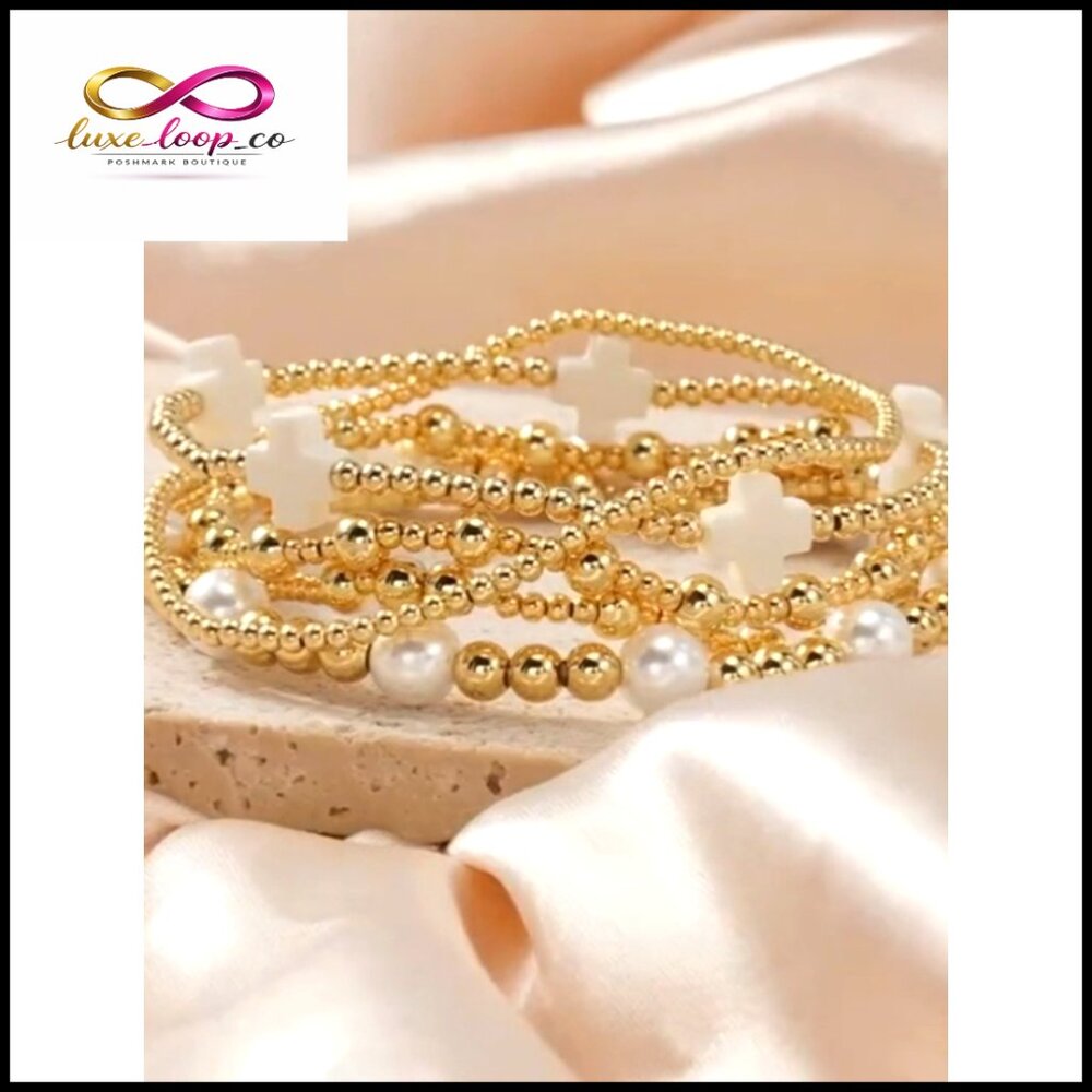 Gold Beaded Stretch Bracelets Stackable Boho Chri… - image 7